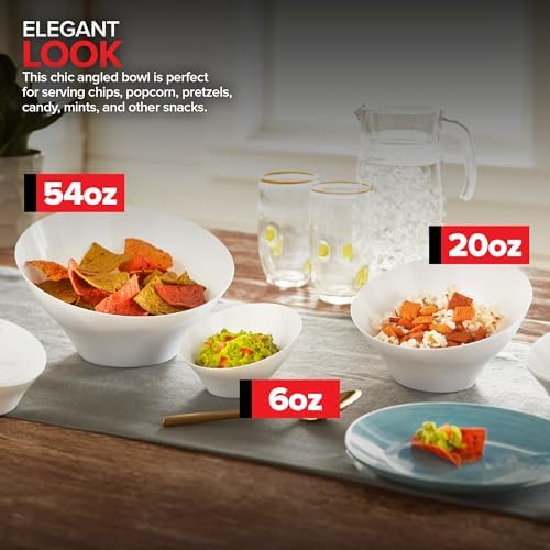 54oz White Plastic Serving Bowls (4 Pack) Large Disposable Snack Bowl Candy Dishes, Buffet Containers, Chips, alternate view
