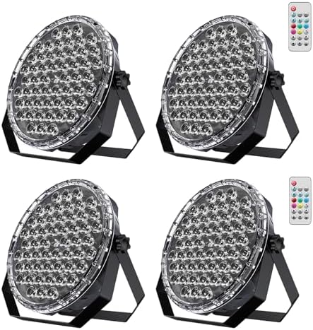 54x1W RGB LED Stage DJ Par Lights with Remote Control, 4 Pack in Black