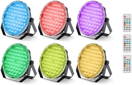54x1W RGB LED Stage DJ Par Lights with Remote Control, 6 Pack in Black
