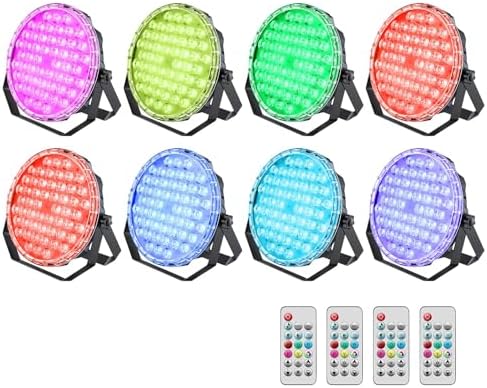 54x1W RGB LED Stage DJ Par Lights with Remote Control, 8 Pack in Black