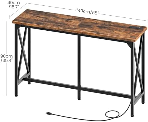 55'' Bar Table, Kitchen Dining Table with Power Outlet and Footrest, Industrial Style, for Pub, Living Room, alternate view 2