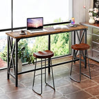 55'' Bar Table, Kitchen Dining Table with Power Outlet and Footrest, Industrial Style, for Pub, Living Room, alternate view 3