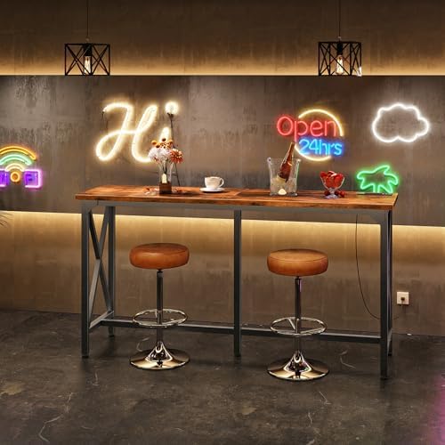 55'' Bar Table, Kitchen Dining Table with Power Outlet and Footrest, Industrial Style, for Pub, Living Room, alternate view 4