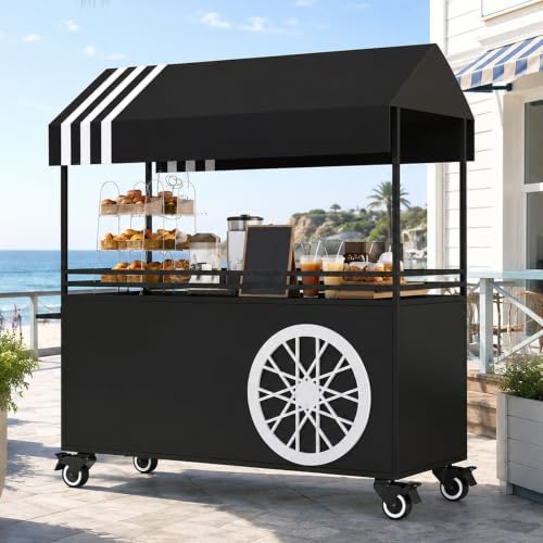 55" L Portable Vendor Cart, Mobile Candy Cart with Wheels for Party(Black) in Black