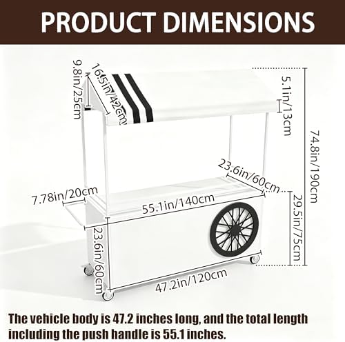 55" L Portable Vendor Cart, Mobile Candy Cart with Wheels for Party(Black) in Black, alternate view 2