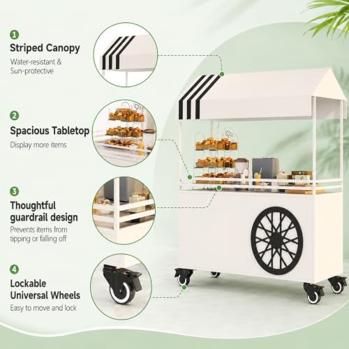 55" L Portable Vendor Cart, Mobile Candy Cart with Wheels for Party(Black) in Black, alternate view 4