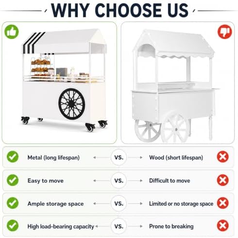 55" L Portable Vendor Cart, Mobile Candy Cart with Wheels for Party(Black) in Black, alternate view 6
