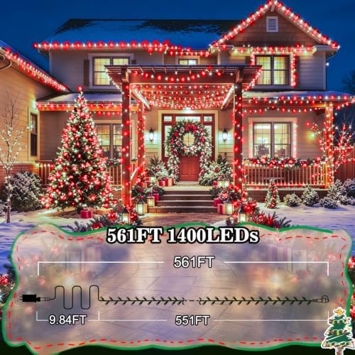551FT 1400 LED Christmas Lights Outdoor Green Wire String Lights 8 Modes with Timer Memory Waterproof Fairy, alternate view 5