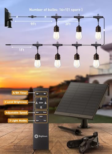 55FT Solar String Lights Outdoor, 16+1 Shatterproof LED Lights, alternate view 2