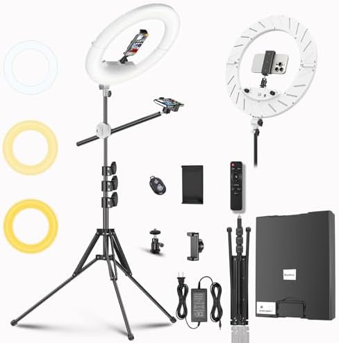 55W18 45cm Ring Light Kit [New Version] 6700K Dimmable LEDRinglightTripod Stand Dual Phone Holder for iPhone