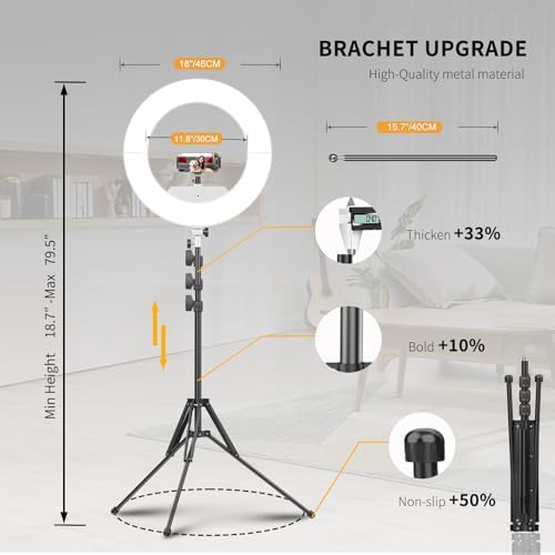 55W18 45cm Ring Light Kit [New Version] 6700K Dimmable LEDRinglightTripod Stand Dual Phone Holder for iPhone, alternate view