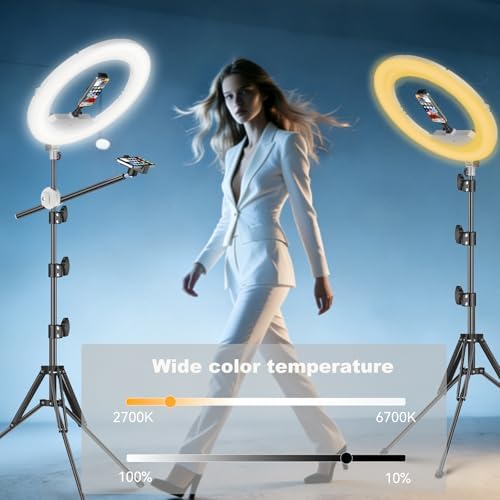 55W18 45cm Ring Light Kit [New Version] 6700K Dimmable LEDRinglightTripod Stand Dual Phone Holder for iPhone, alternate view