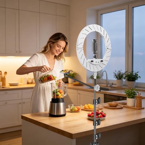 55W18 45cm Ring Light Kit [New Version] 6700K Dimmable LEDRinglightTripod Stand Dual Phone Holder for iPhone, alternate view