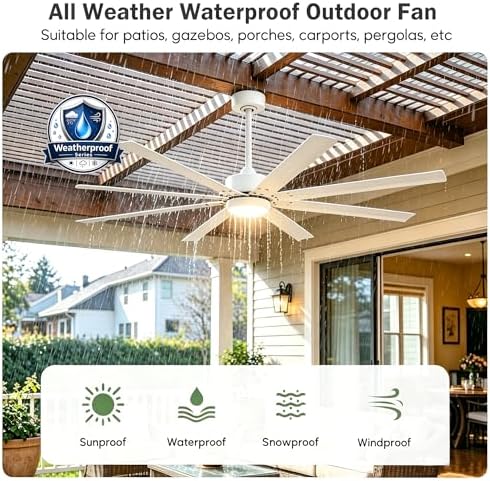 56 Inch Outdoor Waterproof Ceiling Fan with Light, Wet Rated Smart Fan in White, alternate view 2