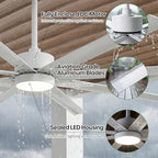 56 Inch Outdoor Waterproof Ceiling Fan with Light, Wet Rated Smart Fan in White, alternate view 5