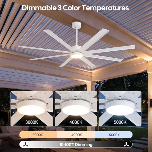 56 Inch Outdoor Waterproof Ceiling Fan with Light, Wet Rated Smart Fan in White, alternate view 7
