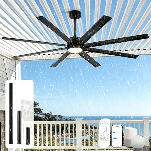 56 Inch Waterproof Smart Outdoor Ceiling Fan with Light, High CFM in Black