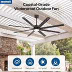 56 Inch Waterproof Smart Outdoor Ceiling Fan with Light, High CFM in Black, alternate view 2