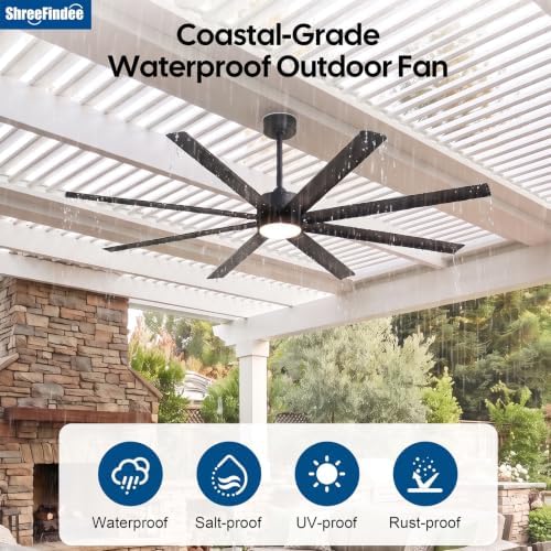 56 Inch Waterproof Smart Outdoor Ceiling Fan with Light, High CFM in Black, alternate view 2