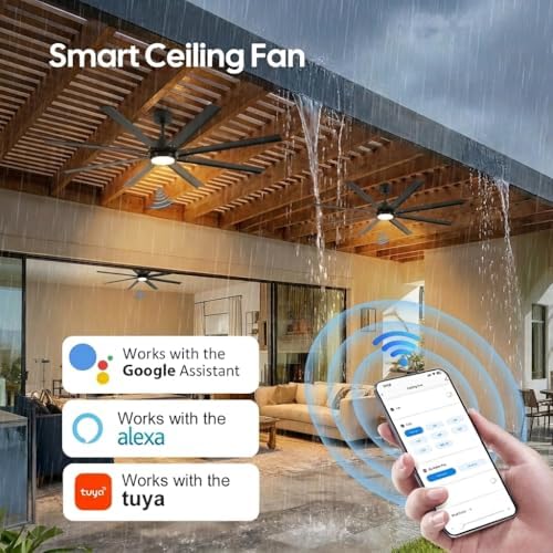 56 Inch Waterproof Smart Outdoor Ceiling Fan with Light, High CFM in Black, alternate view 3