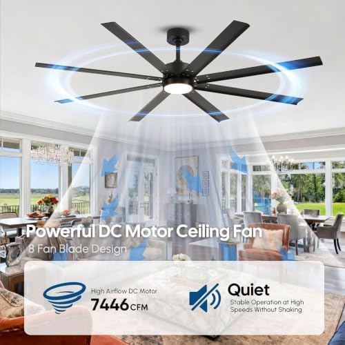 56 Inch Waterproof Smart Outdoor Ceiling Fan with Light, High CFM in Black, alternate view 4