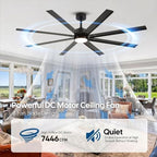 56 Inch Waterproof Smart Outdoor Ceiling Fan with Light, High CFM in Black, alternate view 4