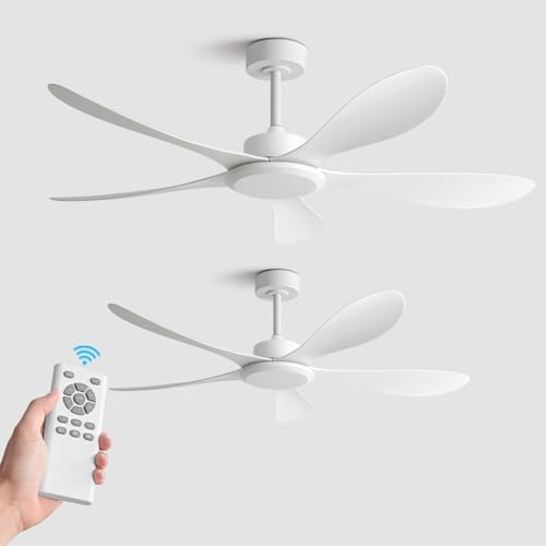 56 Inch White Ceiling Fan High Air Volume, ABS Fan Blade 6-Speed Reversible Quiet DC Motor, No Light Ceiling For