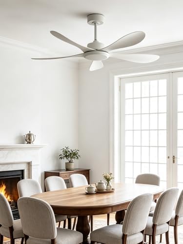 56 Inch White Ceiling Fan High Air Volume, ABS Fan Blade 6-Speed Reversible Quiet DC Motor, No Light Ceiling For, alternate