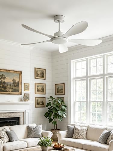 56 Inch White Ceiling Fan High Air Volume, ABS Fan Blade 6-Speed Reversible Quiet DC Motor, No Light Ceiling For, alternate
