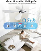 56 Inch White Ceiling Fan High Air Volume, ABS Fan Blade 6-Speed Reversible Quiet DC Motor, No Light Ceiling For, alternate