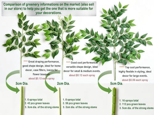 56pcs Italian Ruscus Greenery Stems 68cm Artificial Smilax Greenery Branch, alternate view 6