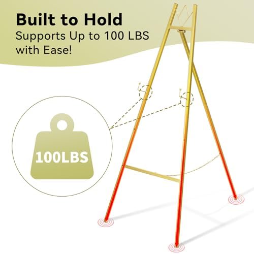57.5" Gold Easel Stand for Wedding Sign, Art, Welcome Sign, Painting in Golden, alternate view 4