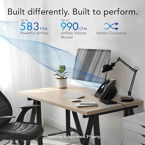 573T Small Room Air Circulator Fan with Pivoting Head, Easy Clean Removable Grille, 3 Speed Settings, Black, alternate view 2
