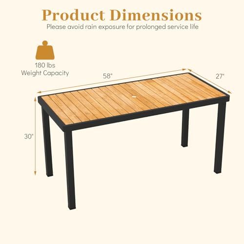 58" Rectangular Wood Patio Dining Table for 6, alternate view 3