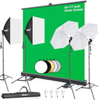 58x76in Collapsible Green Screen Backdrop Photo Lighting Kit Portable