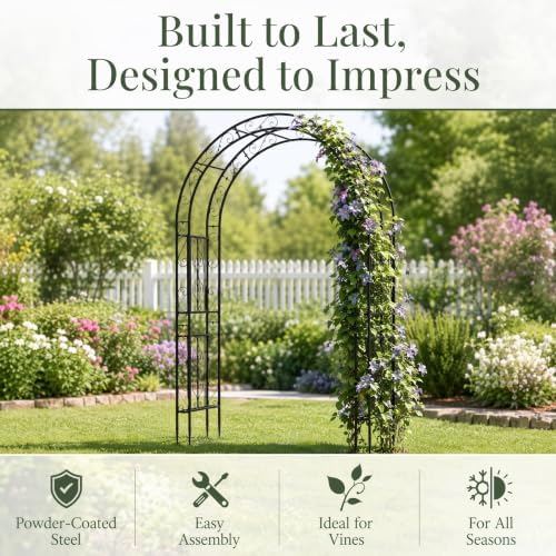 59" x 23" x 84" Metal Garden Arbor Arch, Double Layer Arc Top for Climbing Plants, Wedding & Patio, Black in, alternate view