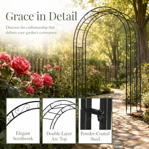 59" x 23" x 84" Metal Garden Arbor Arch, Double Layer Arc Top for Climbing Plants, Wedding & Patio, Black in, alternate view