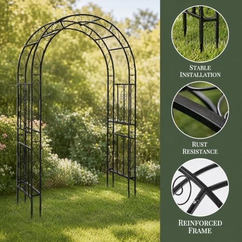 59" x 23" x 84" Metal Garden Arbor Arch, Double Layer Arc Top for Climbing Plants, Wedding & Patio, Black in, alternate view