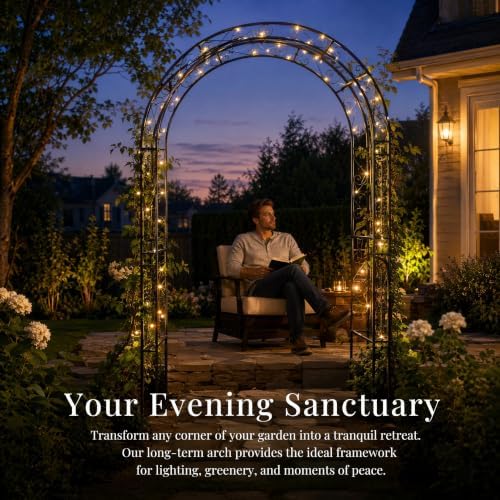 59" x 23" x 84" Metal Garden Arbor Arch, Double Layer Arc Top for Climbing Plants, Wedding & Patio, Black in, alternate view