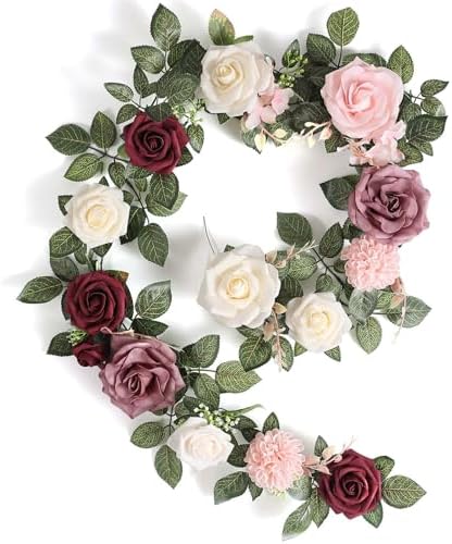 5FT Artificial Rose Flower Burgundy Fake Floral Garland for Wedding Ceremony Backdrop Arch Flowers Table