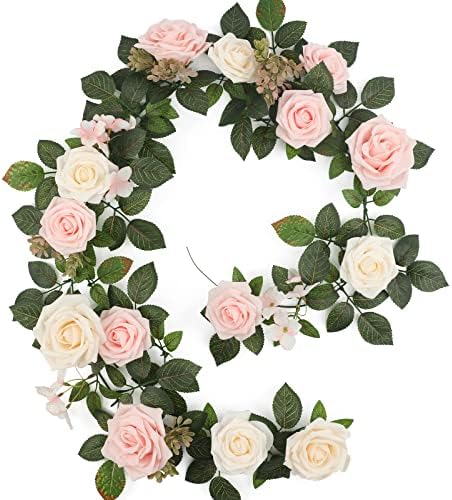 5FT Blush Cream Pink Artificial Rose Garland for Wedding Arch Table in 1 in Blush Cream, alternate view 3