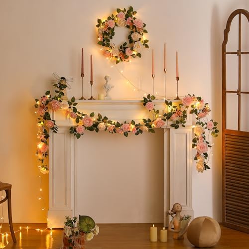 5FT Blush Cream Pink Artificial Rose Garland for Wedding Arch Table in 1 in Blush Cream, alternate view 4