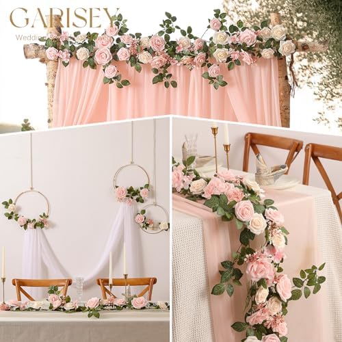 5FT Blush Cream Pink Artificial Rose Garland for Wedding Arch Table in 1 in Blush Cream, alternate view 5