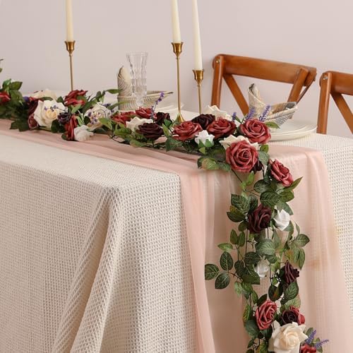 5FT Burgundy Ivory Artificial Rose Garland for Wedding Arch Table in 1 in Burgundy & Ivory Cream, alternate view 2