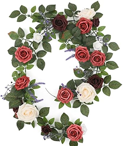 5FT Burgundy Ivory Artificial Rose Garland for Wedding Arch Table in 1 in Burgundy & Ivory Cream, alternate view 3