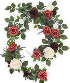5FT Burgundy Ivory Artificial Rose Garland for Wedding Arch Table in 1 in Burgundy & Ivory Cream, alternate view 3