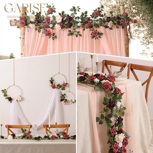 5FT Burgundy Ivory Artificial Rose Garland for Wedding Arch Table in 1 in Burgundy & Ivory Cream, alternate view 5