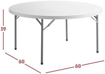 5ft Commercial Round Table Pack - 5 Lightweight Plastic Circle Tables, 60in Diameter, Ideal for Cafeterias, alternate view 2