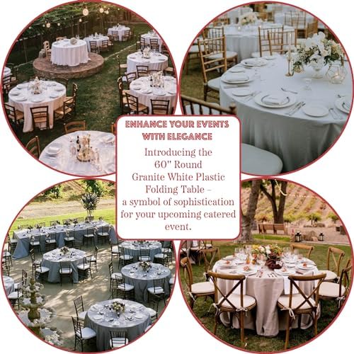 5ft Commercial Round Table Pack - 5 Lightweight Plastic Circle Tables, 60in Diameter, Ideal for Cafeterias, alternate view 4