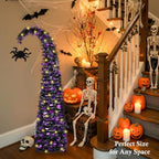 5FT Curved Halloween Pop Up Christmas Tree with Spider Pendant and Lights, alternate view 5